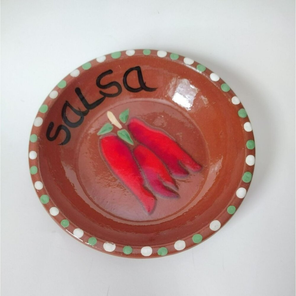 Redware Pottery Salsa Dish Hand Crafted Ceramic Chili Pepper Design Southwestern
